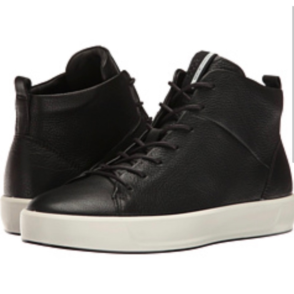 ECCO Soft 7 High Top Sneaker Womens 38 Black Excellent Leather Minimalist Street